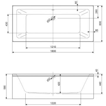 Акриловая ванна Cezares PLANE-180-80-49-W37, 180x80x49