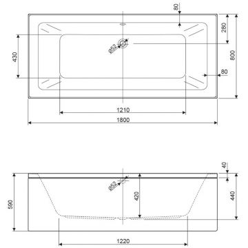 Акриловая ванна Cezares PLANE MINI-180-80-42-W37, 180x80x42
