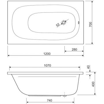 Акриловая ванна Cezares ECO-120-70-40-W37, 120x70x40