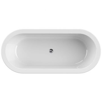 Акриловая ванна Cezares отдельно стоящая, щелевой слив-перелив, чёрная фронтальная панель, белая чаша, 1800х800х600, SLIM CENTRAL-180-80-60-NERO-SET