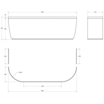 Передняя панель Cezares для акриловой ванны METAURO-wall-180-SCR-W37, 180x5x40