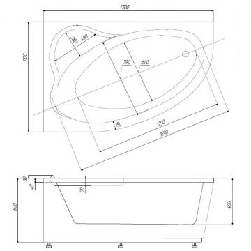 Ванна акриловая асимметричная Azario (Азарио) Laura 1700х1100 мм белый AV.0051170, (без монтажного комплекта/ножек)