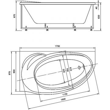 Ванна акриловая асимметричная Azario (Азарио) Paolina 1700х970 мм белый AV.0072170, (без монтажного комплекта/ножек)