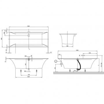 Ванна прямоугольная Villeroy and Boch (Виллерой энд Боч) Squaro Edge 12 материал Quaryl 1800х800х450 мм белая, (без монтажного комплекта/ножек)