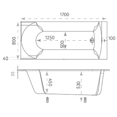 Ванна из литьевого мрамора прямоугольная Marmo Bagno (Мармо Багно) Глория 1700х800 мм белая (MB-GL170-80), (с монтажным комплектом/ножками)