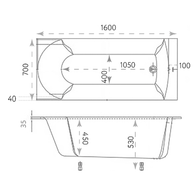 Ванна из литьевого мрамора прямоугольная Marmo Bagno (Мармо Багно) Глория 1600х700 мм белая (MB-GL160-70), (с монтажным комплектом/ножками)