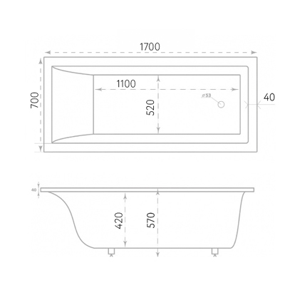 Ванна из литьевого мрамора прямоугольная Marmo Bagno (Мармо Багно) Алесса 1700х750 мм белая (MB-AL170-70), (с монтажным комплектом/ножками)