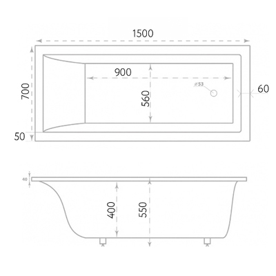 Ванна из литьевого мрамора прямоугольная Marmo Bagno (Мармо Багно) Алесса NEW 1500х700 мм белая (MB-ALN150-70), (с монтажным комплектом/ножками)