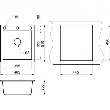 Кухонная мойка кварцевая Granula GR-4651 односекционная квадратная, врезная, чаша 395х395, цвет классик (4651cl)