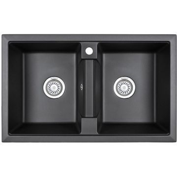 Кухонная мойка кварцевая Granula GR-8101 двухчашевая, врезная, чаша 335x420, 335x428, цвет черный (8101bl)