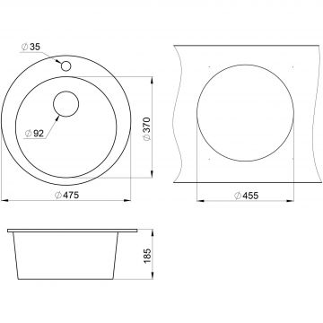 Кухонная мойка кварцевая Granula GR-4801 односекционная круглая, врезная, чаша D 370, цвет пирит (4801pr)