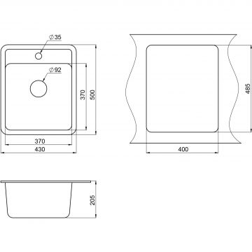 Кухонная мойка кварцевая Granula Standart ST-4202 односекционная квадратная, стандарт, чаша 370x370, цвет базальт (4202bt)