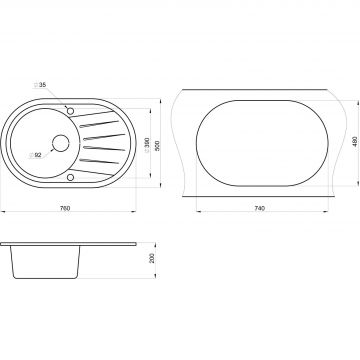 Кухонная мойка кварцевая Granula Standart ST-7601 овальная с крылом, стандарт, чаша D 390, цвет белый (7601wh)