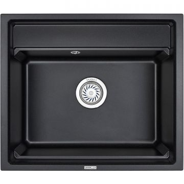 Кухонная мойка кварцевая Granula Kitchen Space с ролл-матом и дозатором KS-6003 квадратная, китчен спейс, чаша 380x540, цвет чёрный (6003bl)