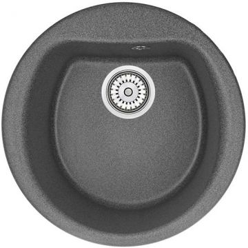 Кухонная мойка кварцевая Granula GR-5101 односекционная круглая, врезная, чаша 440x385, цвет графит (5101bg)