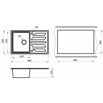 Мойка кухонная прямоугольная Granula, чаша 435х445 мм, 8601 турмалин