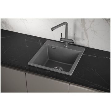 Мойка кухонная квадратная Granula (Гранула) Estetica с разделочной доской, чаша 400х385 мм, ES-4701 графит (черно-серый)