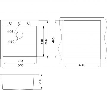 Кухонная мойка кварцевая Granula GR-5102 односекционная квадратная, врезная, чаша 445х410, цвет антик (5102an)