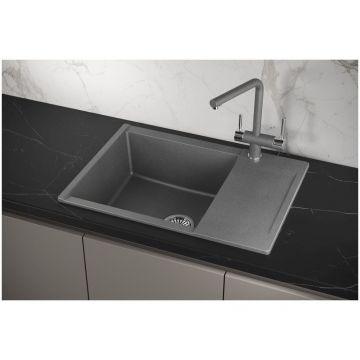 Мойка кухонная прямоугольная Granula Estetica с разделочной доской, чаша 440х430 мм, ES-7003 графит (черно-серый)