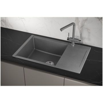 Мойка кухонная прямоугольная Granula Estetica с разделочной доской, чаша 480х430 мм, 7807 графит (черно-серый)