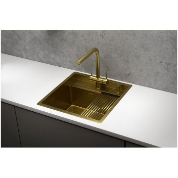 Мойка кухонная квадратная Granula Kitchen Space с ролл-матом и дозатором, чаша 450х355 мм, KS-5051 золото сатин