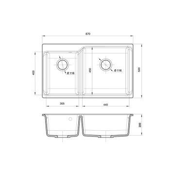 Мойка кухонная прямоугольная Rivelato Axel 90D (X-90D серый металлик)