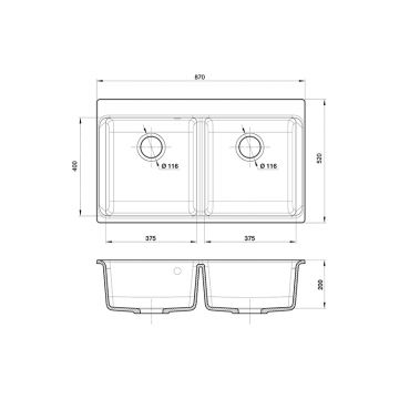 Мойка кухонная прямоугольная Rivelato Axel 90-2D (X-90-2D антрацит)