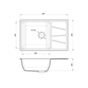 Мойка кухонная прямоугольная Granfest Vertex (V-780L серый)