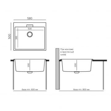Мойка кухонная прямоугольная Tolero Loft TL-580 черный (473585)