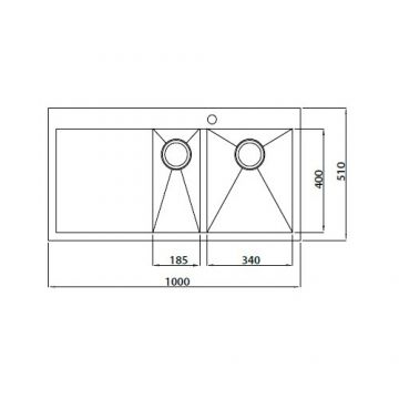 Мойка кухонная прямоугольная Kaiser (Кайзер) двойная правая Нержавеющая сталь (KT2M-1051)