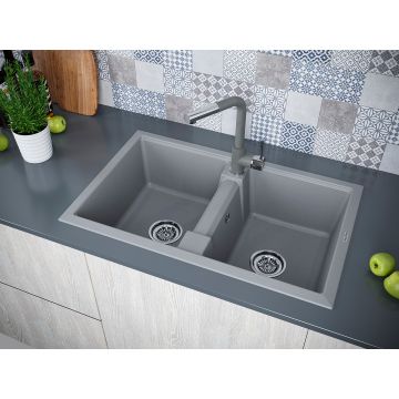 Мойка кухонная Paulmark кварцевая ZWILLING PM238150-GRM серый металлик 810х500