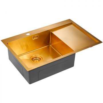 Мойка кухонная Paulmark нержавеющая сталь AISI304 ELDE PM807851-BGL брашированное золото левая 780х510 мм
