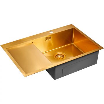 Мойка кухонная Paulmark нержавеющая сталь AISI304 ELDE PM807851-BGR брашированное золото правая 780х510 мм