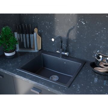 Мойка кухонная Paulmark кварцевая KANTE PM106052-BLM черный металлик 600х520 мм