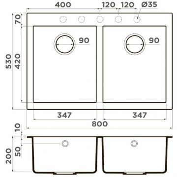 Мойка кухонная прямоугольная Omoikiri Bosen 80-2-BL черный (4993836)