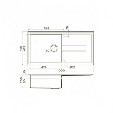 Мойка кухонная прямоугольная Omoikiri Tedori 100-BL черный (4993916)