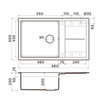 Мойка кухонная прямоугольная Omoikiri Sumi 86A-GB графит (4997105)