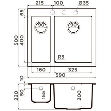 Мойка кухонная прямоугольная Omoikiri Bosen 59-2A-GR (4993822)