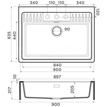 Мойка кухонная прямоугольная Omoikiri Kinokawa 90-GB (4993855)