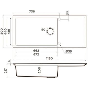 Мойка кухонная прямоугольная Omoikiri Sintesi 116-CN (4997122)