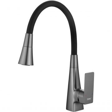 Смеситель для кухни с гибким изливом и режимом душ Haiba (Хаиба) HB73823-3, оружейная сталь