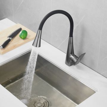 Смеситель для кухни с гибким изливом и режимом душ Haiba (Хаиба) HB73823-3, оружейная сталь