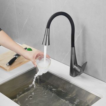 Смеситель для кухни с гибким изливом и режимом душ Haiba (Хаиба) HB73823-3, оружейная сталь