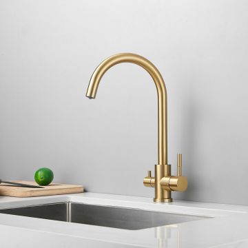 Смеситель для кухни с подключением фильтра воды Haiba (Хаиба) HB76819-5, матовое золото