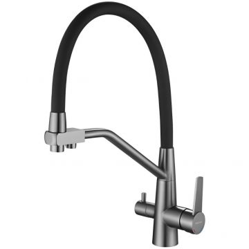 Смеситель для кухни с подключением фильтра воды Haiba (Хаиба) HB76822-3, оружейная сталь