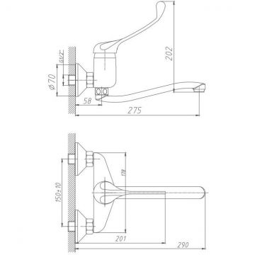 Смеситель для кухни с хирургической ручкой Haiba (Хаиба) HB4654, хром
