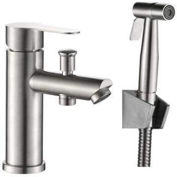 Смеситель для раковины с гигиеническим душем Haiba (Хаиба) HB12801, сталь