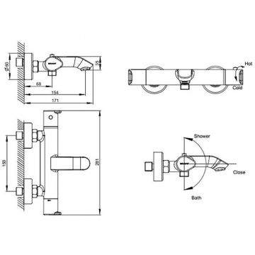 Смеситель для ванны с термостатом Bravat (Брават) Waterfall F673114C-01A-RUS, хром