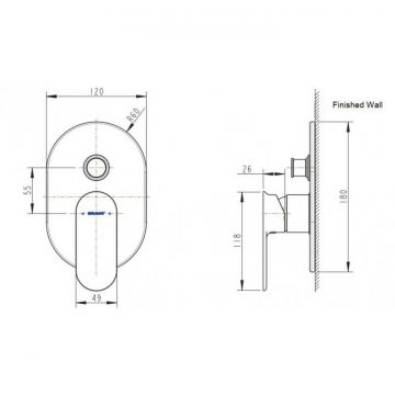 Смеситель для душа встраиваемый на 1 потока Bravat (Брават) Gina PB865104CP-2-ENG, хром