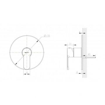 Смеситель для душа встраиваемый на 1 потока Bravat (Брават) New Moon PB839103CP-RUS, хром